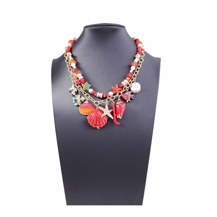 Wholesale Fresh Scallop Conch Pendant Double Layer Stacked Necklace