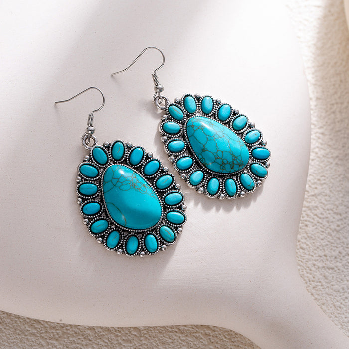 Wholesale Retro ethnic turquoise flower earrings