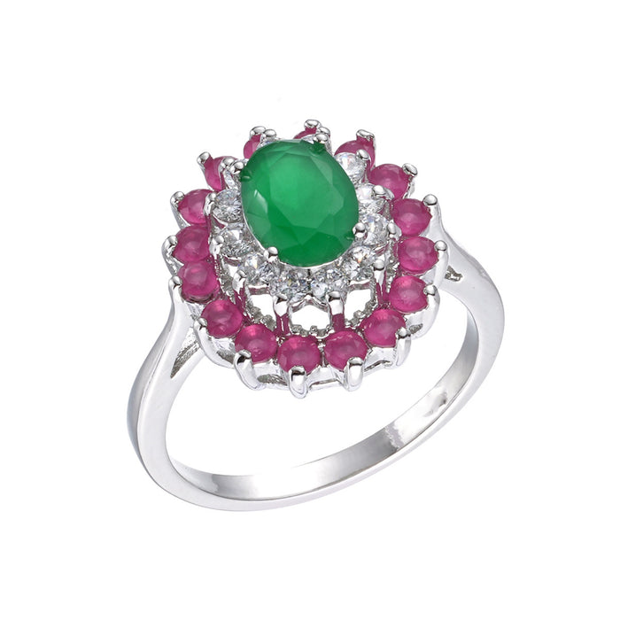 Wholesale Inlaid color diamond retro ring with niche design, high-end feel, light luxury zircon flower princess ring