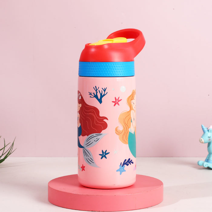 Wholesale Children' s thermos stainless steel water cup graffiti cartoon outdoor straw cup portable sports water bottle