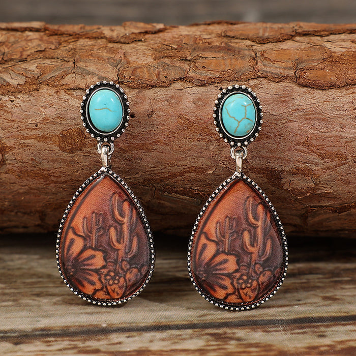 Wholesale Vintage Ethnic Drop Turquoise Alloy Earrings - Chic Boutique Resale MOQ≥2