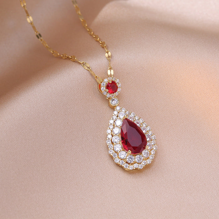 Wholesale Fashionable and minimalist necklace, water droplet shaped zircon titanium steel necklace