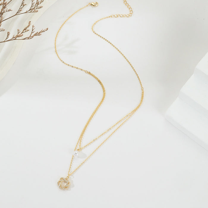 Wholesale Fashionable luxury pearl pendant double layered necklace versatile and simple collarbone chain