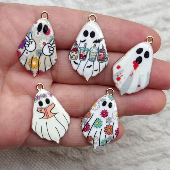 Wholesale 10pcs  Gothic Cute Ghost Alloy Print Pendant DIY Earrings,  Necklace,  Keychain Charm