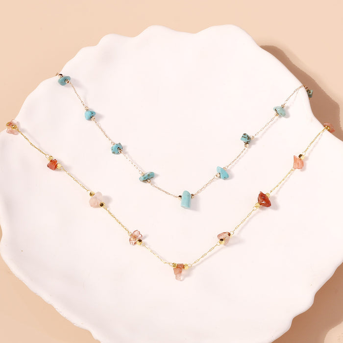Wholesale Colorful Natural Semi-precious Stone Clavicle Chain Multi-layer Necklace for Women