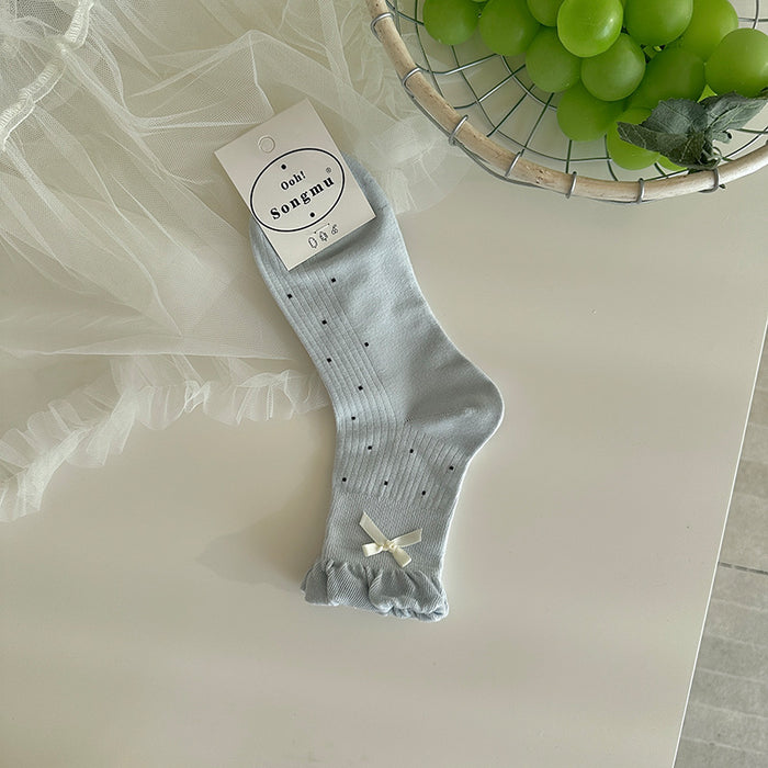 Wholesale Bow tie socks with polka dots, low cut, mid length socks