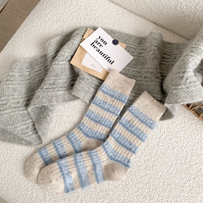 Wholesale Wool striped socks for children, contrasting colors, plush warmth, mid tube pile socks