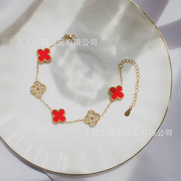 Wholesale Titanium Steel 18k Four Leaf Clover Diamond Bracelet JDC-BT-YiYang005