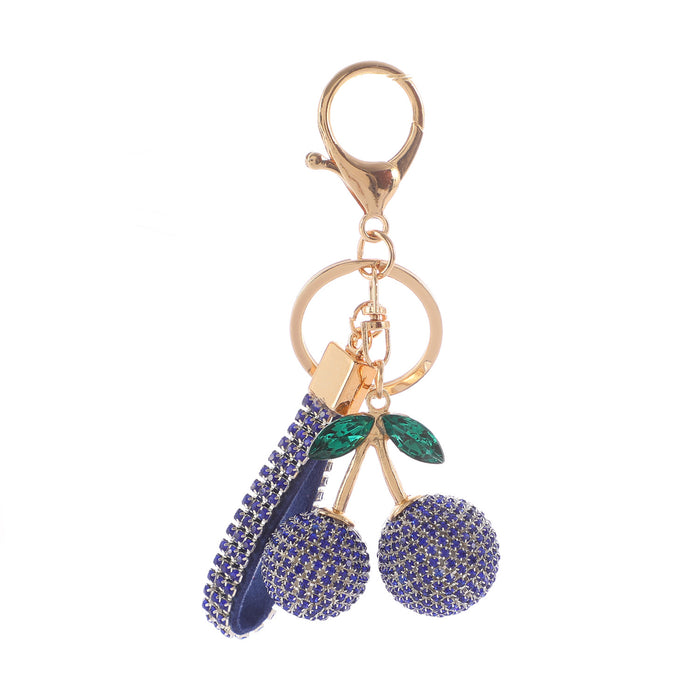 Wholesale alloy cherry key chainal rhinestone fruit key chain