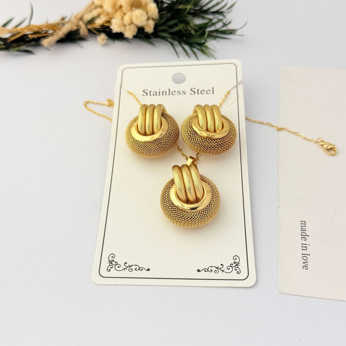 Wholesale Gold Plated Stainless Steel Geometric Necklace and Earring Set