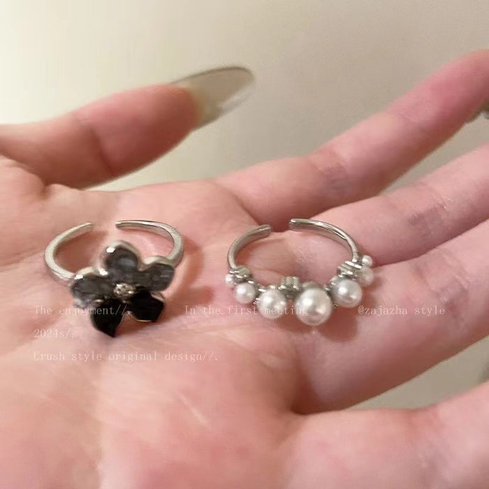 Wholesale Gradient color gravel flower pearl open ring all-match ring