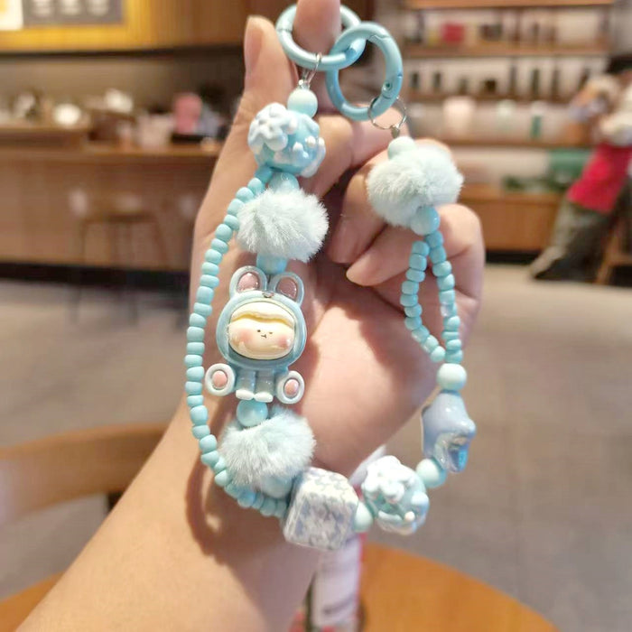 Wholesale Cartoon hot style plush beaded mobile phone chain keychain bag pendant