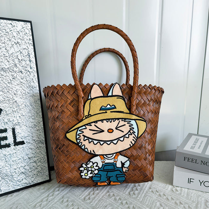 Wholesale  Handbag Summer  Cartoon Woven Bag Large Capacity Work Commuter Bag Hand-Woven Handbag