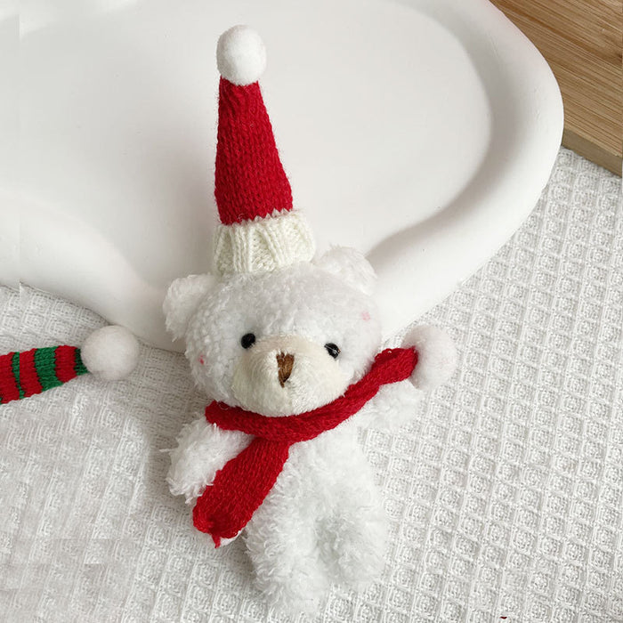 Wholesale Plush Bear Cloth Keychain with Green f and Peaked Hat for Christmas Gift Boutique MOQ≥2