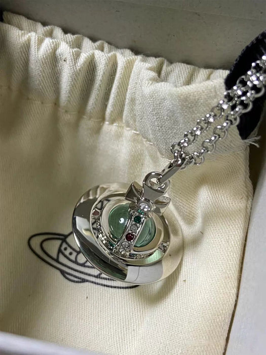 Wholesale 3D Saturn glass ball stainless steel necklace