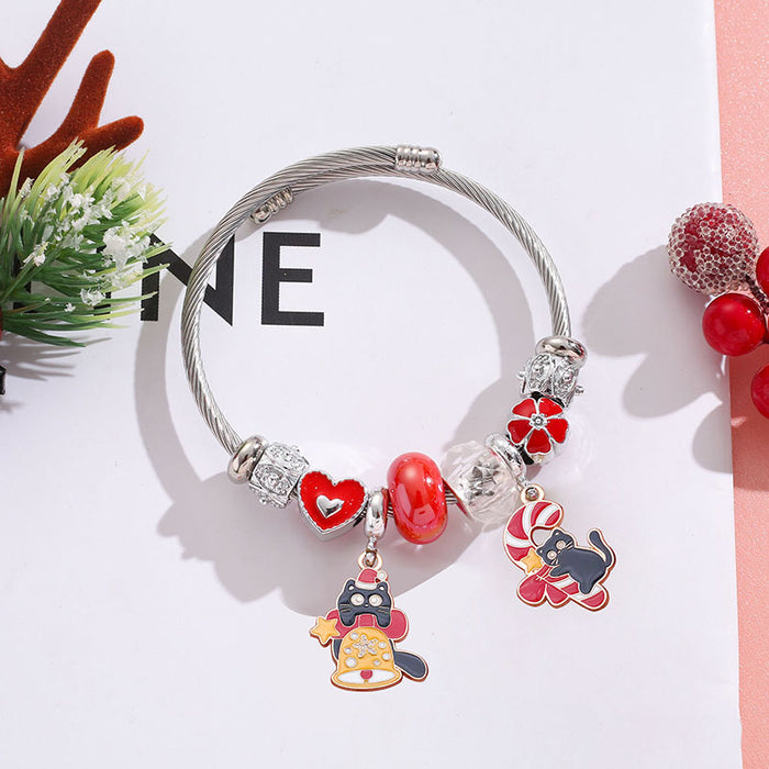 Wholesale Stainless Steel Christmas Charm Bracelet Boutique Resale with Snowflake Tree Reindeer Charms MOQ≥2
