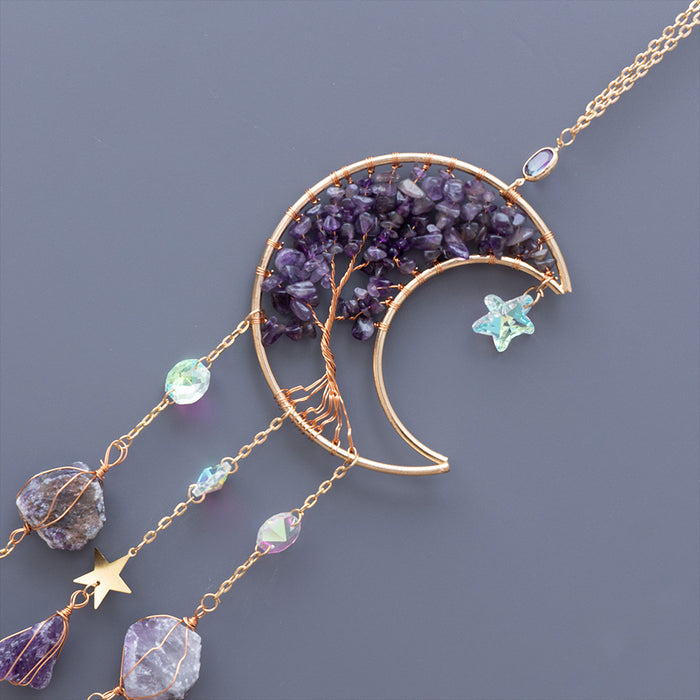 Wholesale Moon and Sun Catcher Amethyst Crystal Wind Chime Home Decor