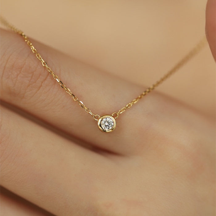 Wholesale Pure silver gold-plated single diamond necklace, collarbone chain, simple and high-end pendant