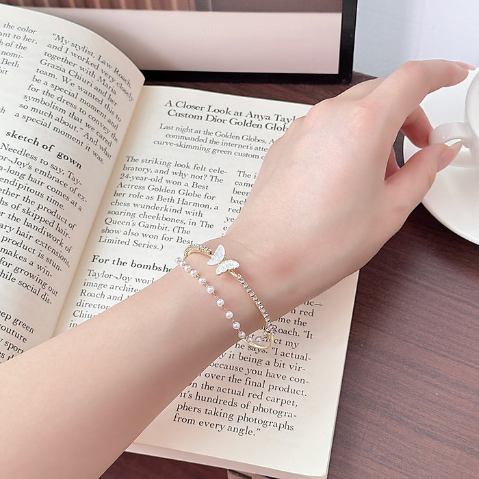 Wholesale Open double-layer butterfly bracelet with a simple and luxurious temperament, personalized bracelet with a niche design, and handmade accessories