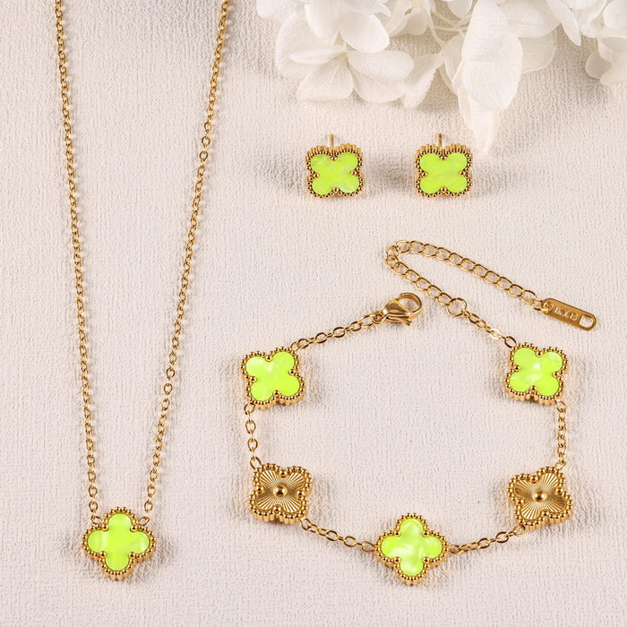 Wholesale Stainless Steel Four-Leaf Clover Gold-Plated Jewelry Set