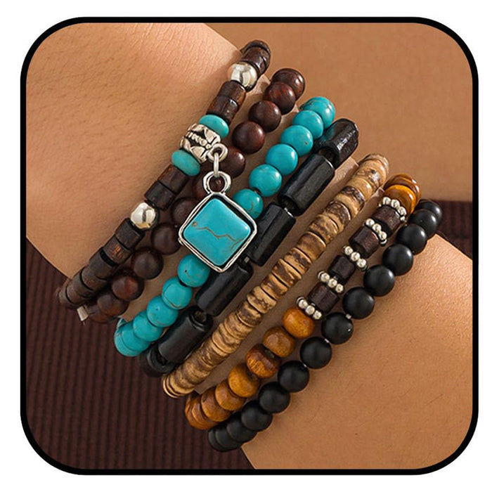 Wholesale Retro Multi-Layered Soft y Bracelet Cowboy Hat Bohemian Stacked Bracelet Bull Head Cactus Turquoise Bracelet