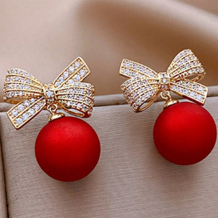 Wholesale Silver needle red pearl studded diamond earrings, niche design, light luxury earrings wholesale