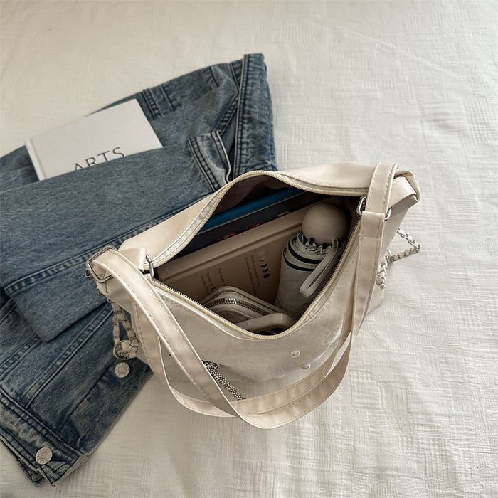 Wholesale Silver bag, new fashionable single shoulder large capacity commuting bag, crossbody bucket bag