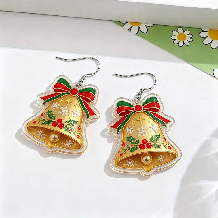 Wholesale Acrylic Christmas Snowman Bell Earrings 2D Cartoon Pendant Design Party Wear Fashion Accessory