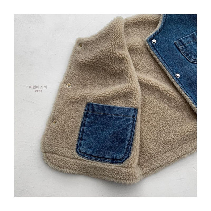 Wholesale Autumn and Winter Double-sided Children's fleece-lined Thickened Baby Warm All-match Vest Trendy Denim Vest Jacket