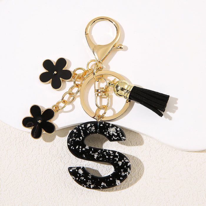 Wholesale Flower 26 English Letter Pendant Keychain Letter Keychain Women's Bag Accessories