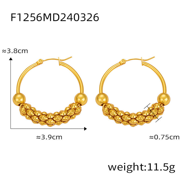 Wholesale Small niche personalized jewelry woven chain design, titanium steel earrings, geometric niche O-ring