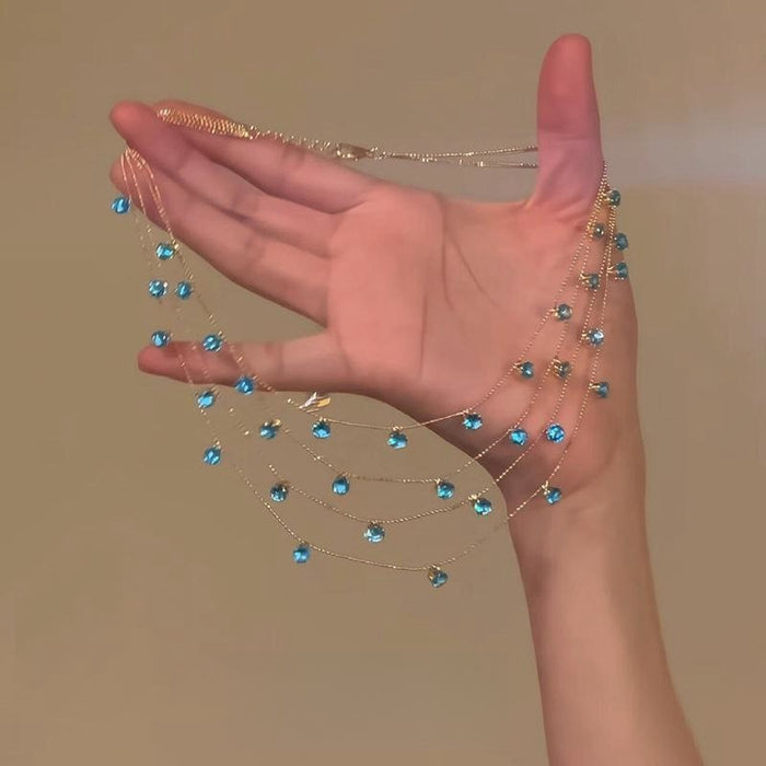 Wholesale Baroque pearl crescent silver necklace summer color zircon moon clavicle necklace