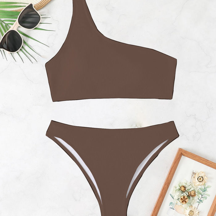 Wholesale Swimsuit Single Shoulder Split Bikini Solid Color Pit Bar Beach Swimsuit Female