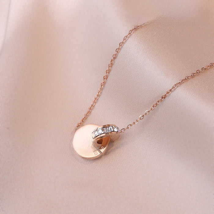 Wholesale Necklace zircon double ring fashionable titanium steel necklace