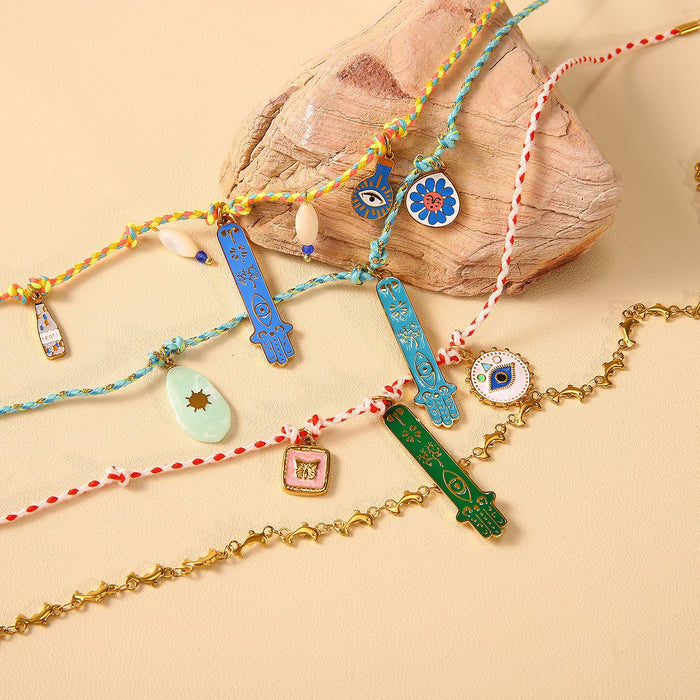 Wholesale Personalized original design knotted cotton rope necklace paired with stainless steel drip oil pendant accessories wholesale