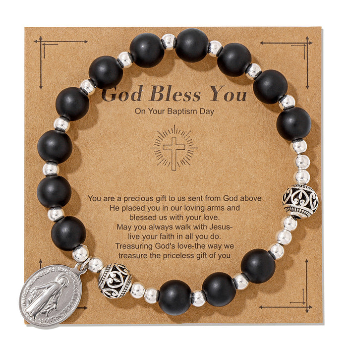 Wholesale Alloy cross pendant bracelet with stone beads and elastic cord