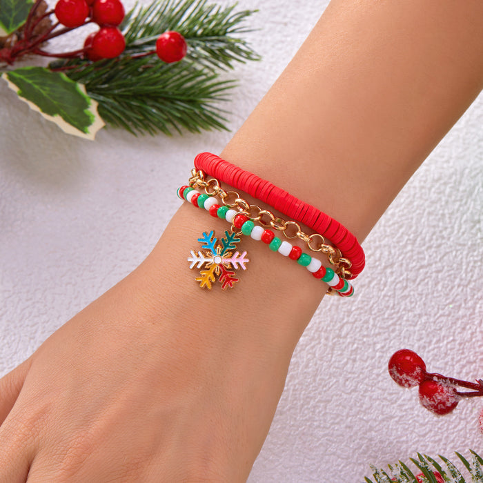 Wholesale Christmas bracelet set stacking snowflake pendant bracelet Christmas tree polymer clay alloy hand jewelry
