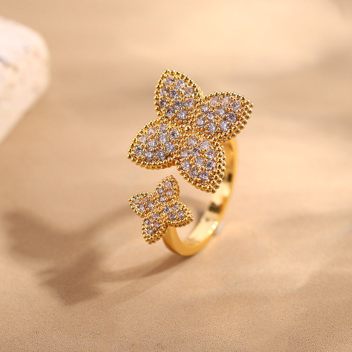 Wholesale Women's Simple Opening Finger Ring Ring Four Leaf Flower Versatile Light Luxury Ring