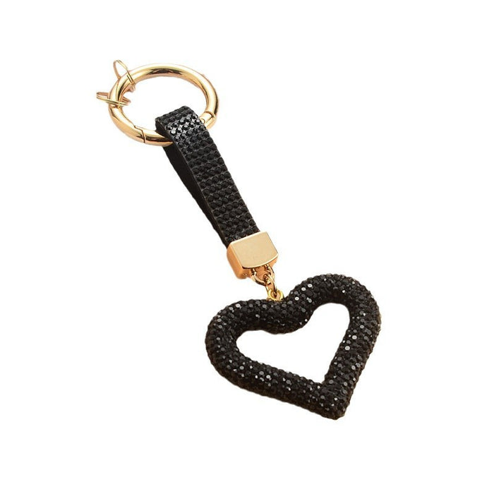 Wholesale Full rhinestone heart keychain with diamond cord hollow heart car pendant