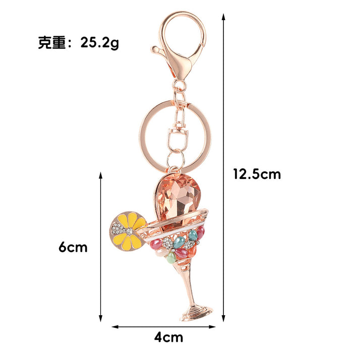 Wholesale Zinc Alloy Dark Green Rhinestone Goblet Keychain Bag Charm Car Key Accessory Gift MOQ≥2