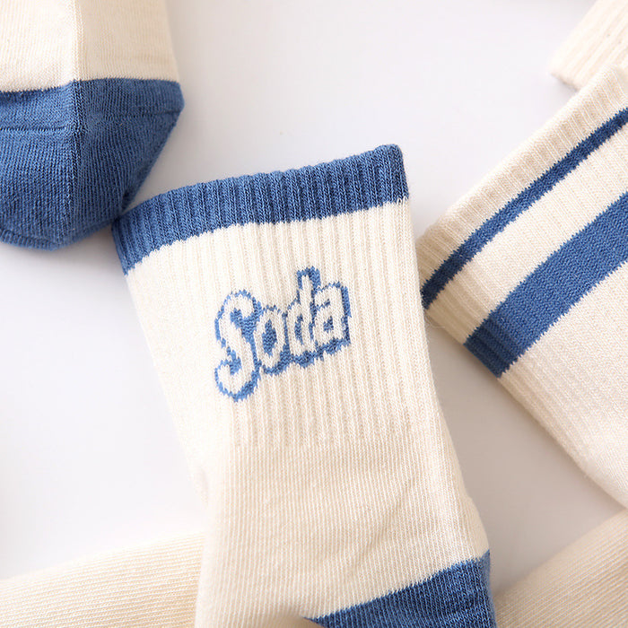 Wholesale Letter socks, short socks, simple stripes, niche design, mid tube sports men's socks, college style