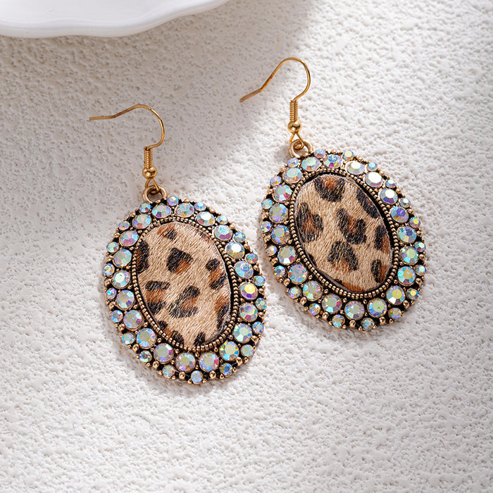Wholesale Bohemian turquoise leopard print earrings retro tribal ethnic style love heavy earrings for women