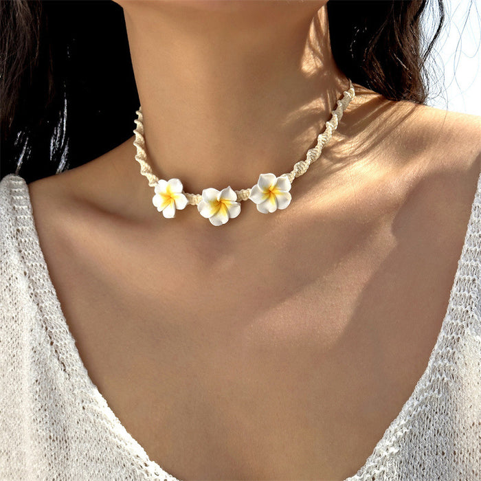 Wholesale Soft Clay Flower Shell Beach Necklace and Bracelet Set Summer Vacation