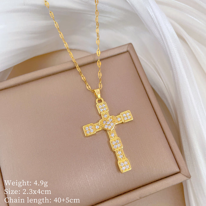 Wholesale Cross Full Diamond Titanium Steel Necklace JDC-NE-LiGe015