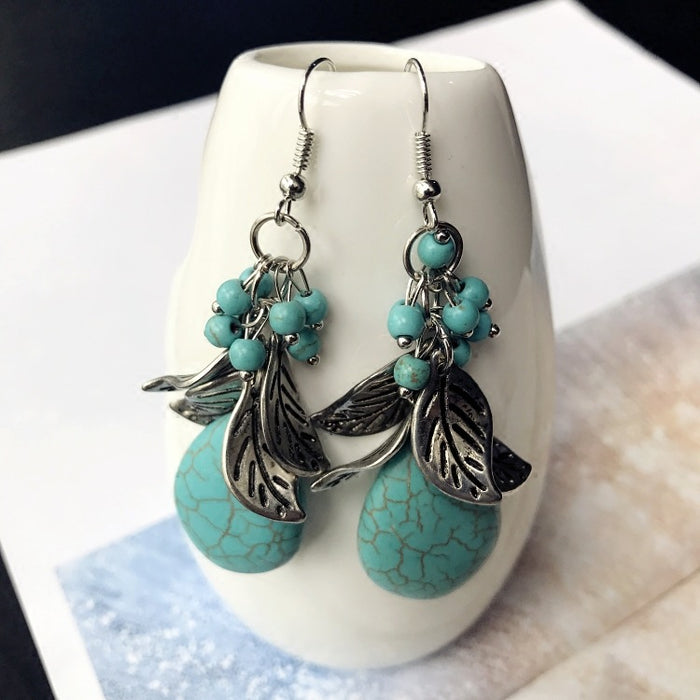 Wholesale Alloy Vintage Turquoise Ethnic Style Earrings JDC-ES-Luox009