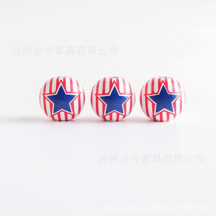 Wholesale of 10PCS/PACK Independence Day Wreath Printed Wooden Beads JDC-BDS-DianJin026