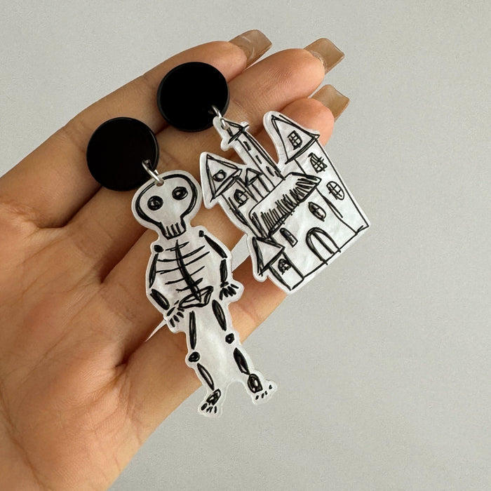 Wholesale Acrylic Halloween ghost house skeleton dark high-end ladies earrings