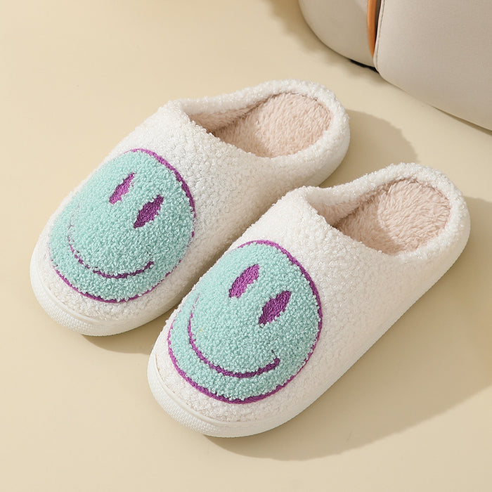 Wholesale Cute smiley face cotton slippers autumn and winter women' s indoor home non-slip plush slippers autumn and winter home
