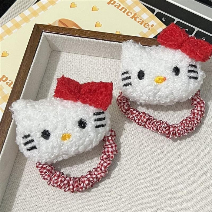 Wholesale Cute plush cat plaid hair tie