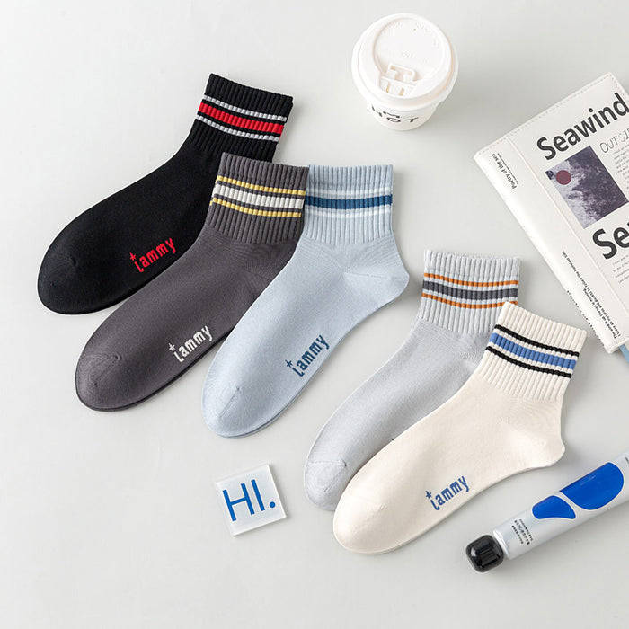 Wholesale New boneless sports socks, sweat absorbing and breathable short tube socks, striped letter college style cotton socks